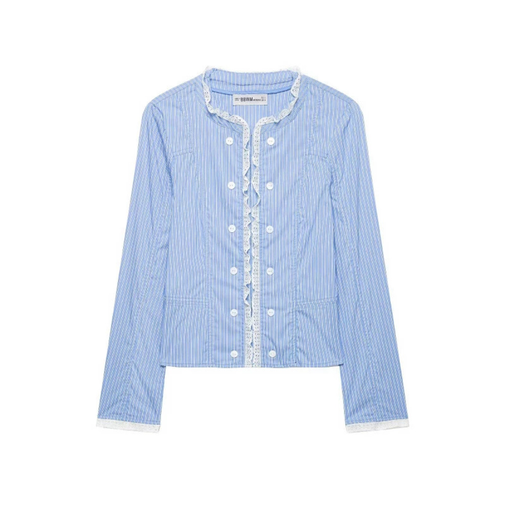 ZARA Fashion Casual Loose Striped Lace Trim Jacket